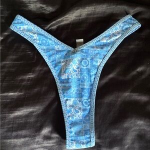SHEIN Blue Paisley High-Cut Thong Bikini Bottoms